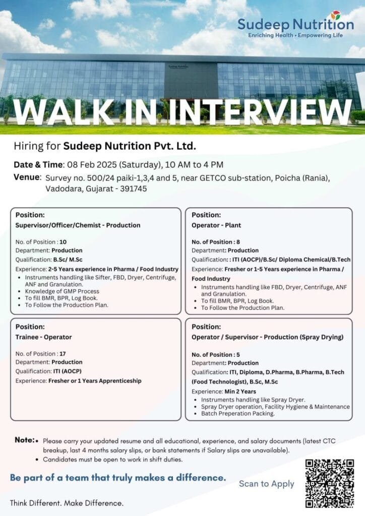 Freshers Hiring Production In Sudeep Nutrition Freshers Hiring Production In Sudeep Nutrition