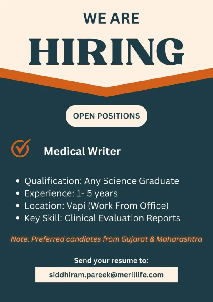 Meril life sciences Hiring Medical Writer