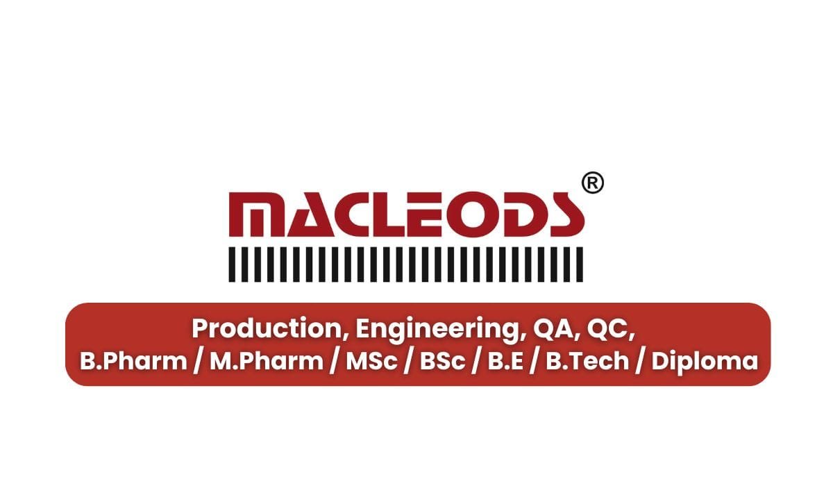 a close-up of a company logoMacleods Pharmaceuticals Hiring Production, Engineering, QA, QC,