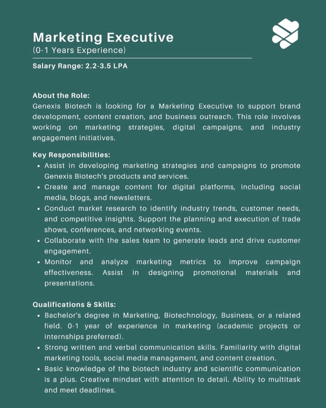 Freshers Hiring For Research & Development In Genexis Biotech Freshers Hiring For Research & Development In Genexis Biotech