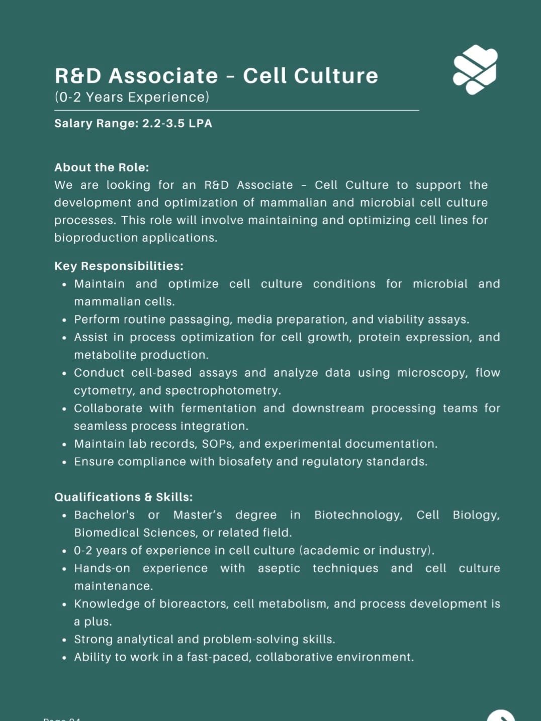 Freshers Hiring For Research & Development In Genexis Biotech Freshers Hiring For Research & Development In Genexis Biotech