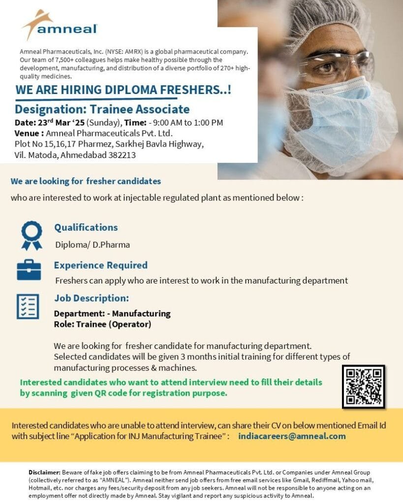 Freshers Hiring For Manufacturing In Amneal Pharmaceuticals Freshers Hiring For Manufacturing In Amneal Pharmaceuticals
