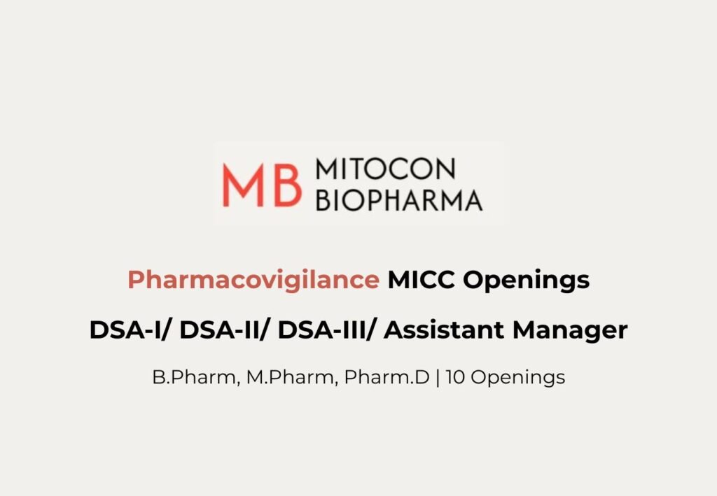Night Shift Pharmacovigilance Jobs in Mitocon Biopharma – Apply Now! Night Shift Pharmacovigilance Jobs in Mitocon Biopharma – Apply Now!