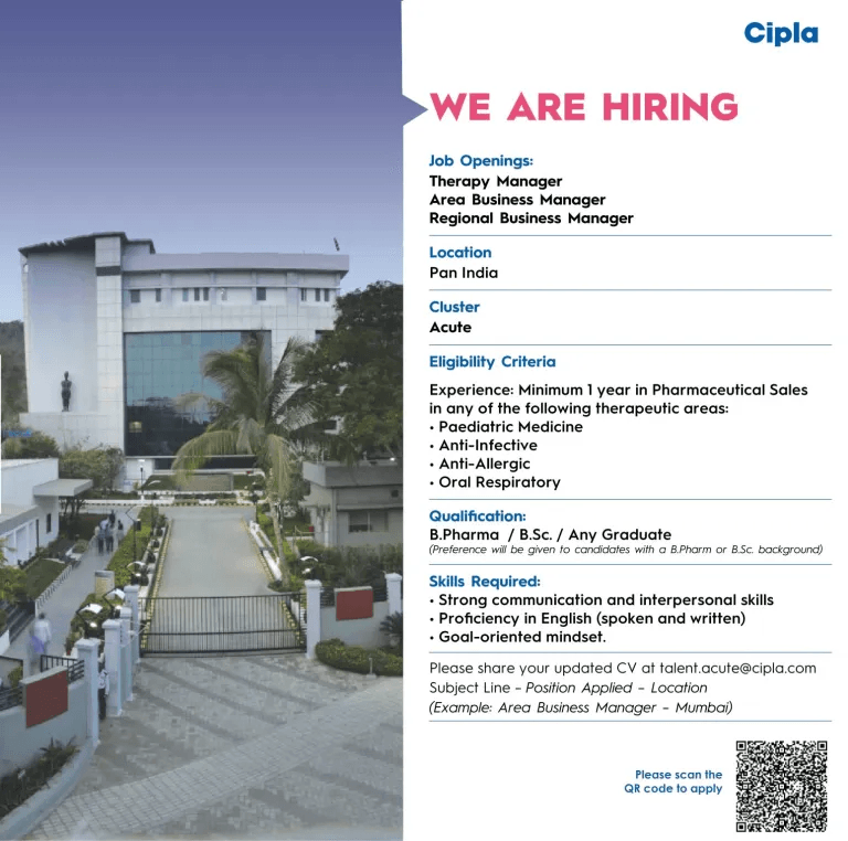 Cipla Careers: Urgent Openings for B.Pharm, B.Sc Graduates