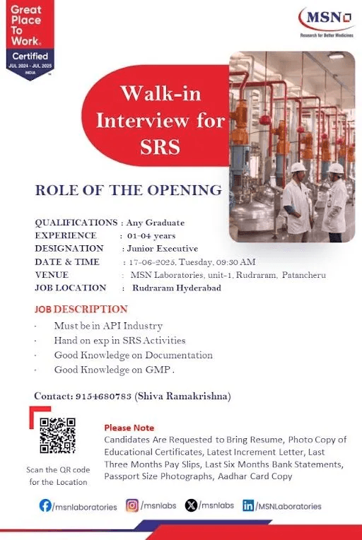 MSN Pharma Jobs 2025: Senior Research Scientist Vacancy MSN Pharma Jobs 2025: Senior Research Scientist Vacancy