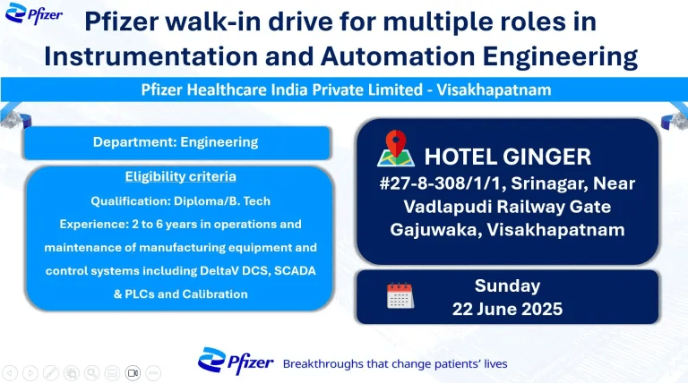 Pfizer Limited Hiring for Instrumentation & Automation Engineers Pfizer Limited Hiring for Instrumentation & Automation Engineers