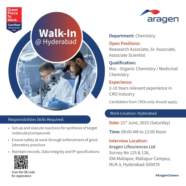 Aragen Life Sciences Hiring Associate Scientist & Research Associates Aragen Life Sciences Hiring Associate Scientist & Research Associates