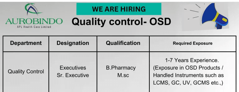 Aurobindo Pharma Hiring For QC Analysts Aurobindo Pharma Hiring For QC Analysts