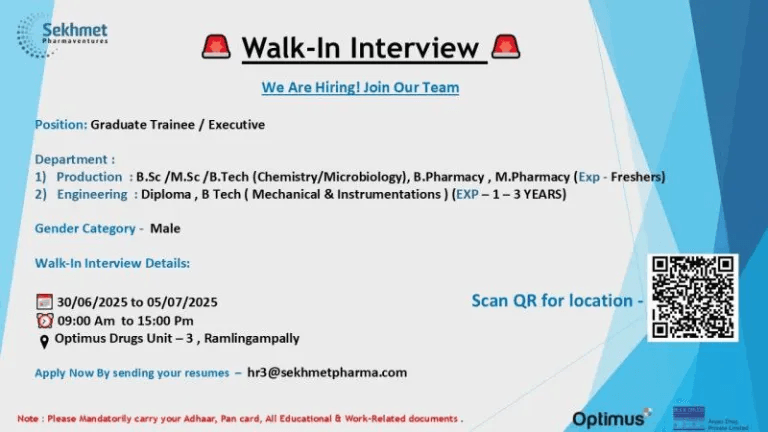 Sekhmet Pharmaventures Hiring for Freshers Production & Engineering Roles Sekhmet Pharmaventures Hiring for Freshers Production & Engineering Roles