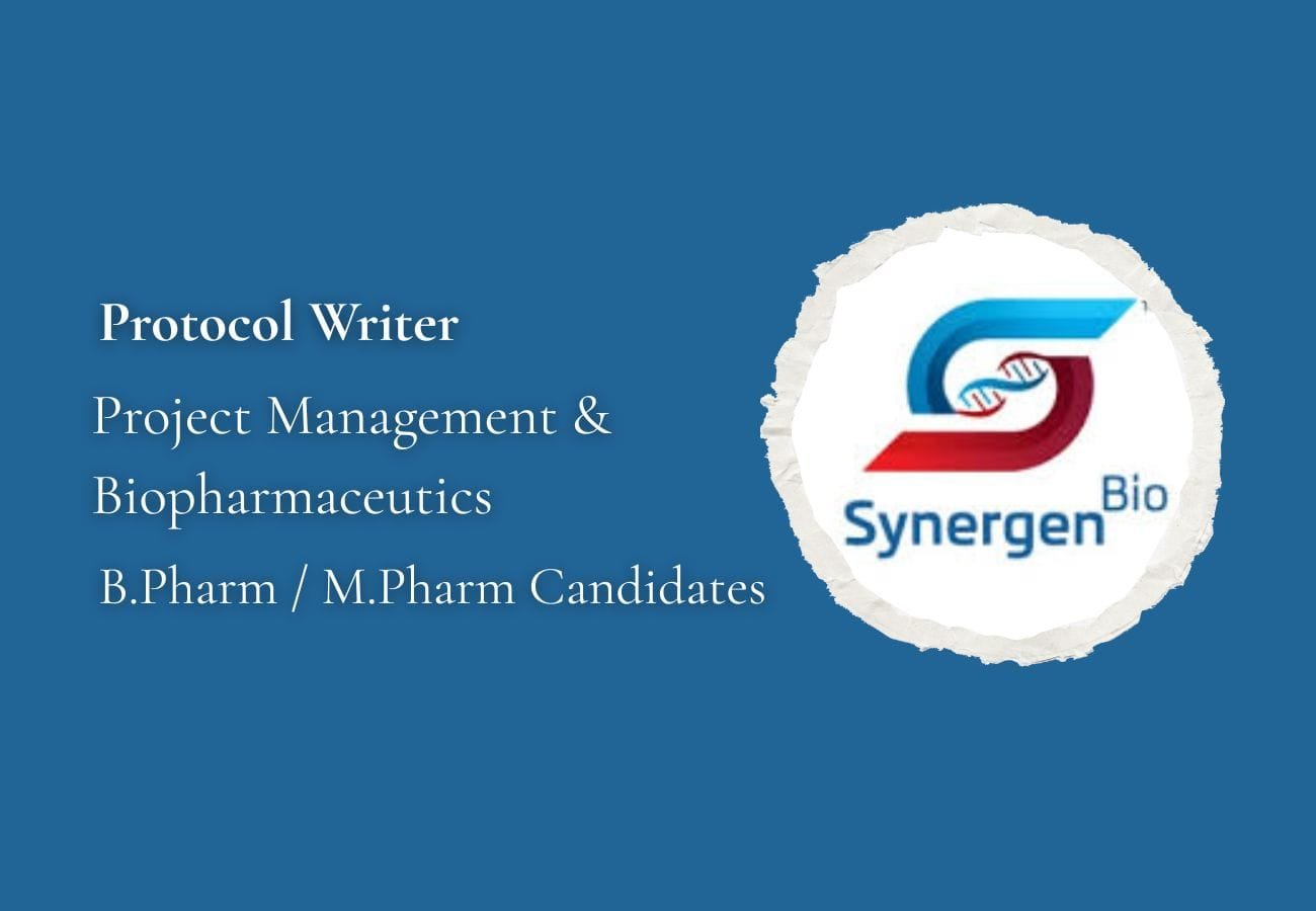 Clinical Research Job: Protocol Writer Opening at Synergen Bio – Apply Now!