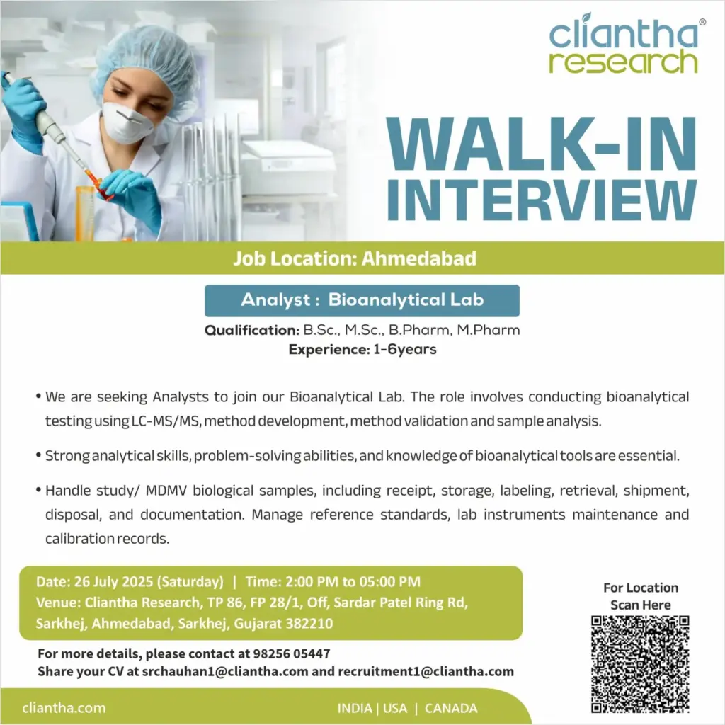 Cliantha Research Hirig For Analyst – Bioanalytical Lab Cliantha Research Hirig For Analyst – Bioanalytical Lab