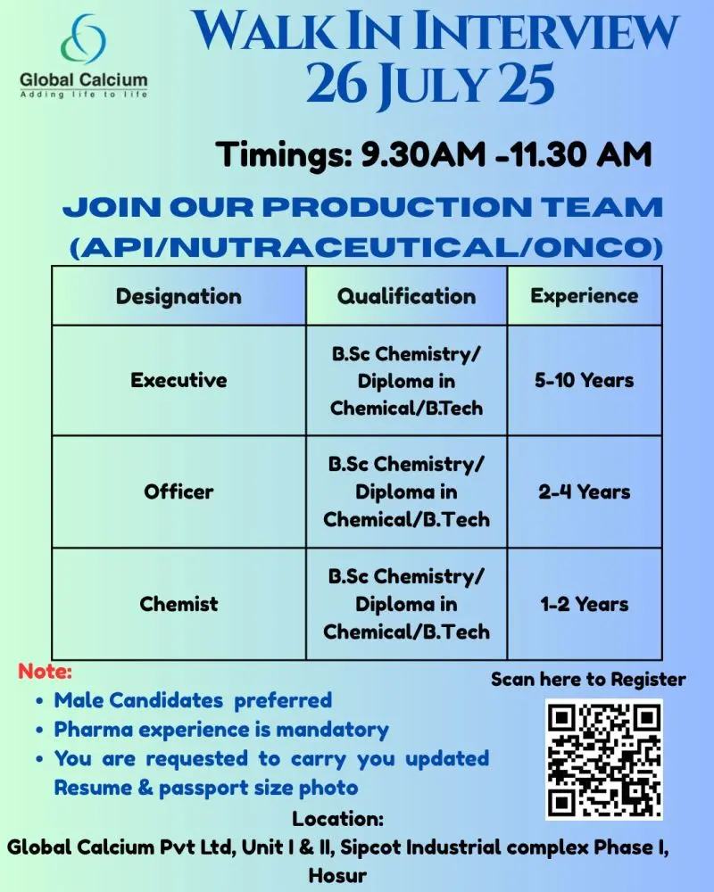 Global Calcium Hiring For Production Global Calcium Hiring For Production