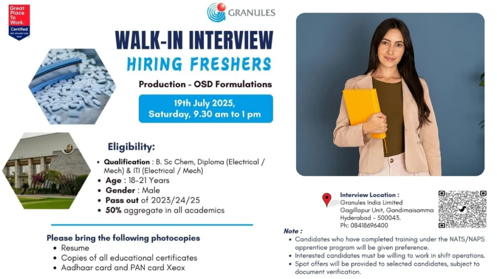 Freshers Needed In Production Trainee At Granules India Limited Freshers Needed In Production Trainee At Granules India Limited