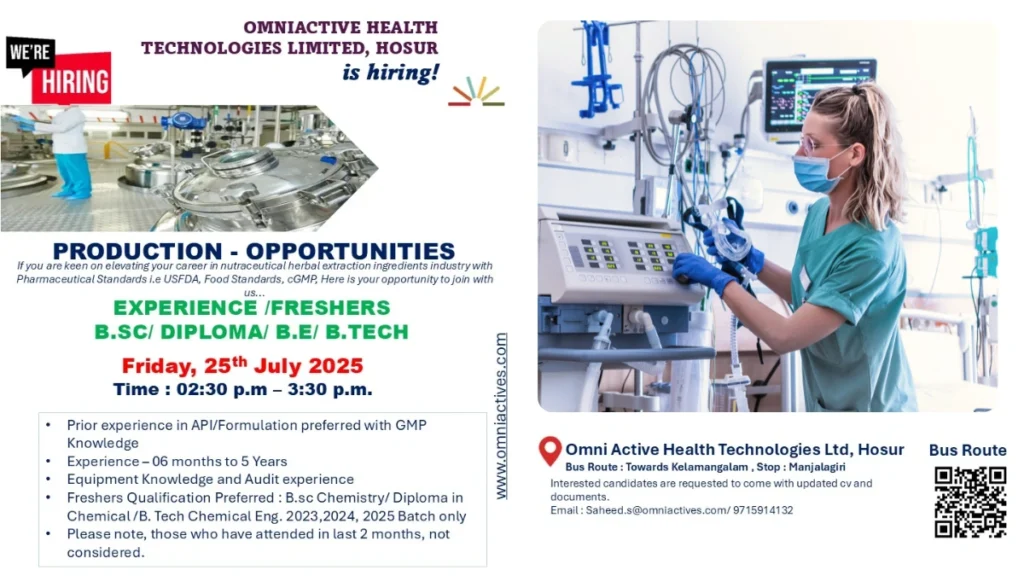 Freshers Needed In Production Professionals At OmniActive Health Freshers Needed In Production Professionals At OmniActive Health