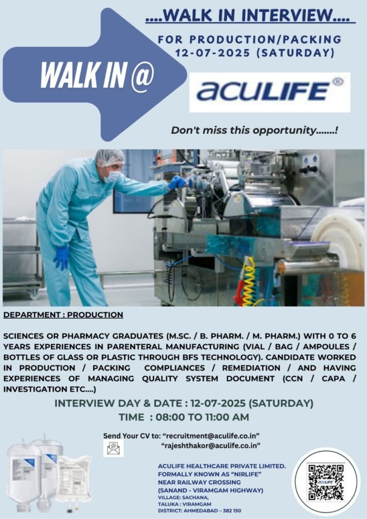 Freshers Needed In Production / Packing At AcuLIFE Healthcare Freshers Needed In Production / Packing At AcuLIFE Healthcare