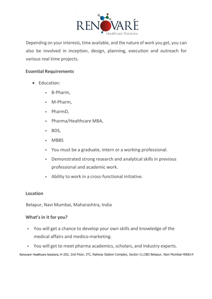 Freshers Needed In Intern – Medical Writing & Drug Safety At Renovare Healthcare Solutions Freshers Needed In Intern – Medical Writing & Drug Safety At Renovare Healthcare Solutions