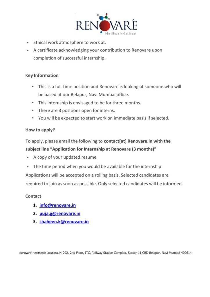 Freshers Needed In Intern – Medical Writing & Drug Safety At Renovare Healthcare Solutions Freshers Needed In Intern – Medical Writing & Drug Safety At Renovare Healthcare Solutions