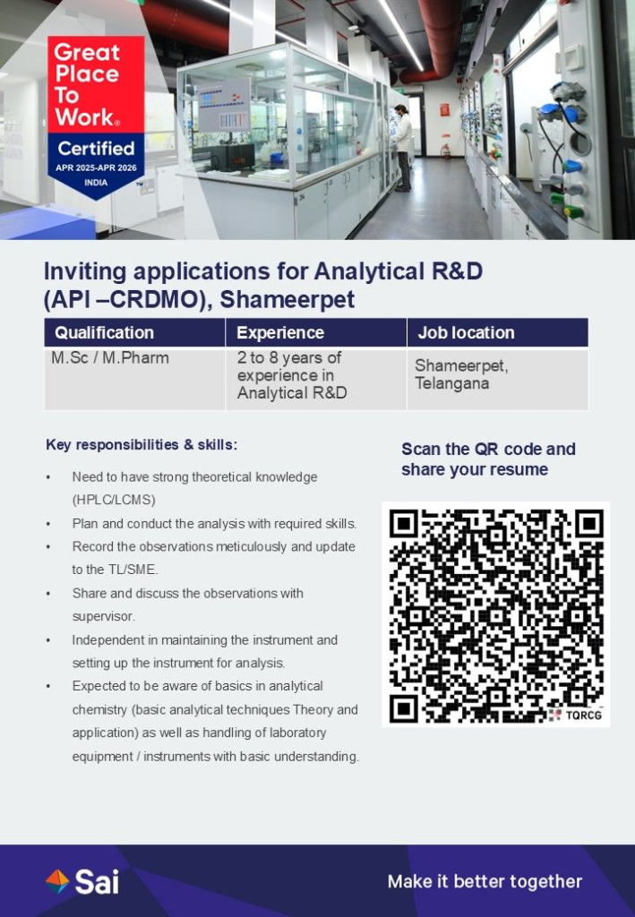 Sai Life Sciences Hiring For Analytical R&D Scientist Sai Life Sciences Hiring For Analytical R&D Scientist