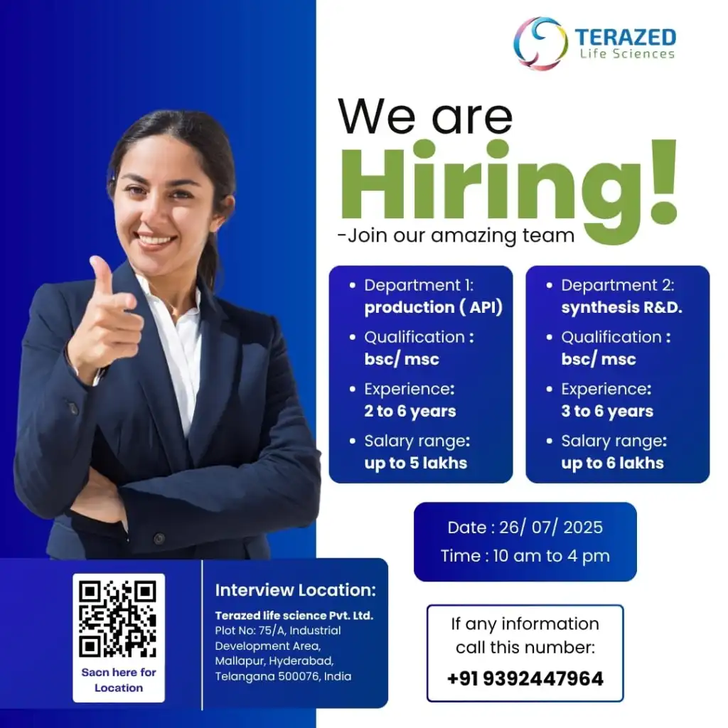 TERAZED Life Sciences Hiring Production / Synthesis R&D