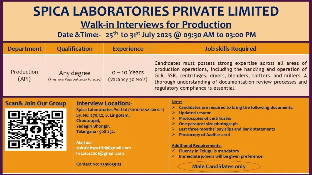 Freshers Needed In Production At Spica Laboratories Pvt Ltd Freshers Needed In Production At Spica Laboratories Pvt Ltd