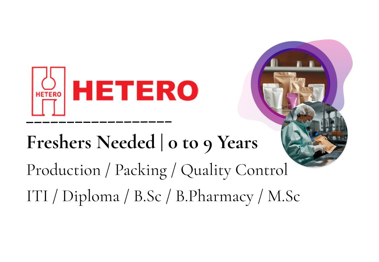 Freshers Needed In Production, Packing, and QC At HETERO