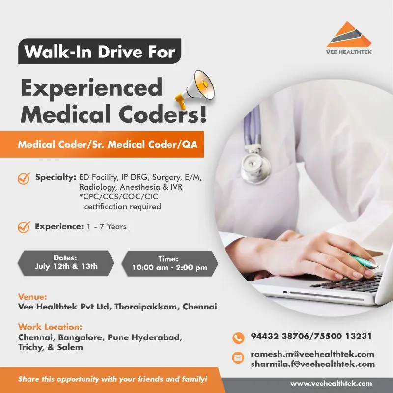 VEE HEALTHTEK Hiring For Medical Coder / Sr. Medical Coder / QA VEE HEALTHTEK Hiring For Medical Coder / Sr. Medical Coder / QA