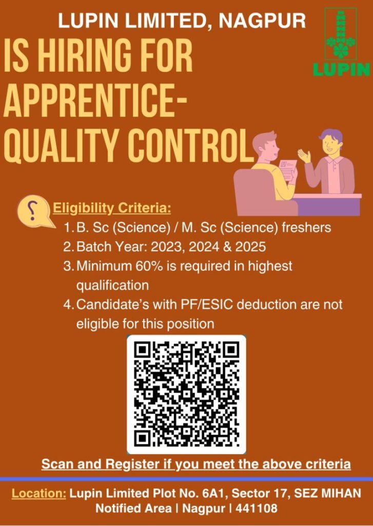 Freshers Opportunity at Lupin Apply for QC Apprentice Freshers Opportunity at Lupin Apply for QC Apprentice