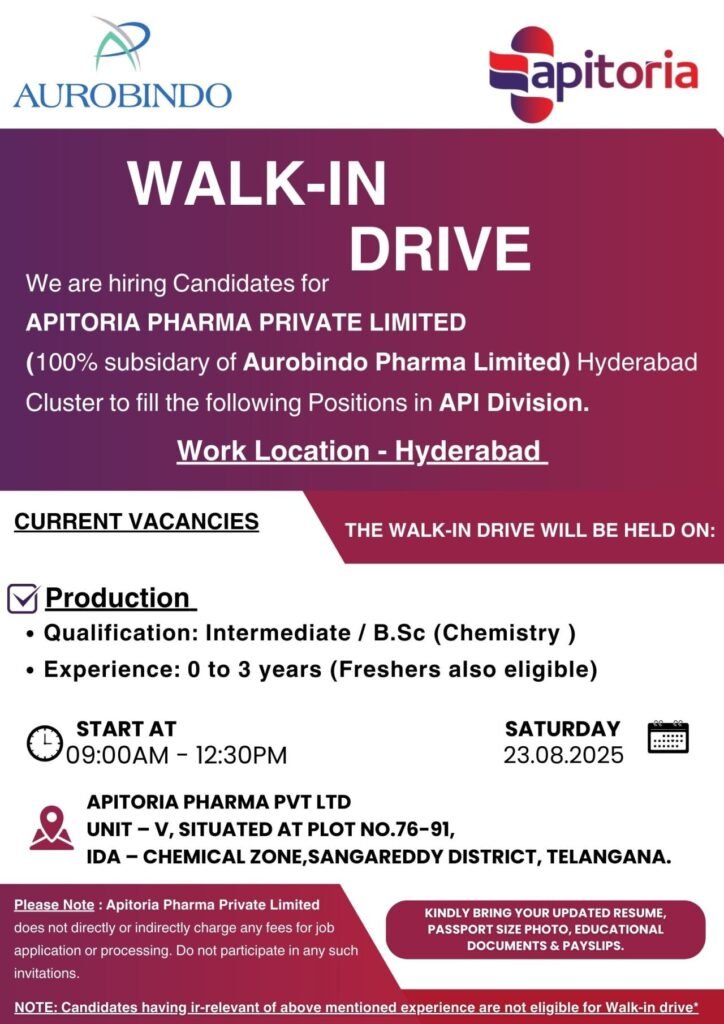 Freshers Needed In Production At Apitoria Pharma Freshers Needed In Production At Apitoria Pharma