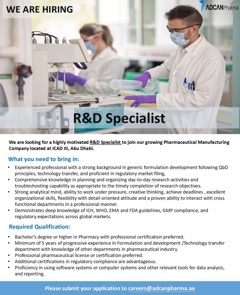 ADCAN Pharma Hiring R&D Specialist ADCAN Pharma Hiring R&D Specialist