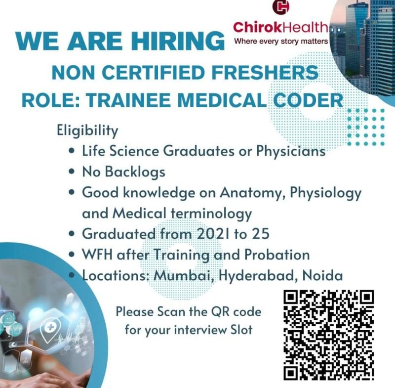 Freshers Needed In Trainee Medical Coding At ChirokHealth Freshers Needed In Trainee Medical Coding At ChirokHealth
