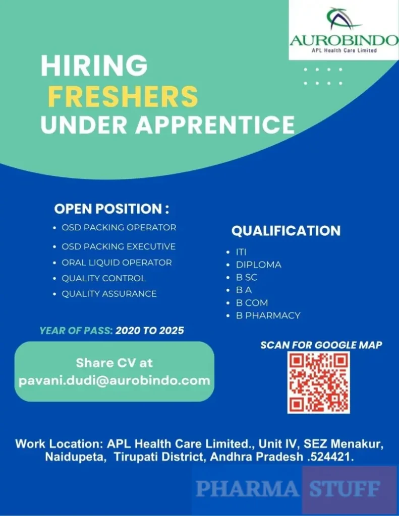 Freshers Needed In Apprentice At Aurobindo Pharma Freshers Needed In Apprentice At Aurobindo Pharma