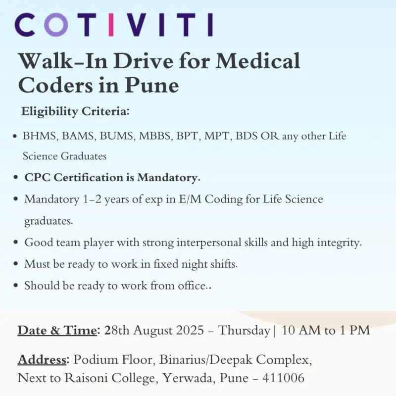 Cotiviti Hiring For Medical Coders In Pune Cotiviti Hiring For Medical Coders In Pune