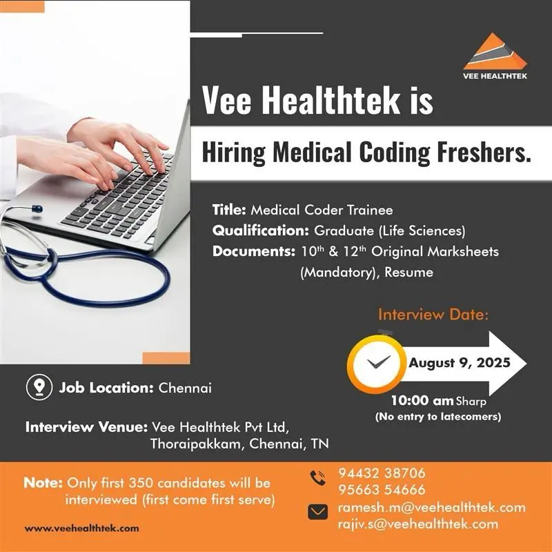 Freshers Needed In Medical Coding At Vee Healthtek