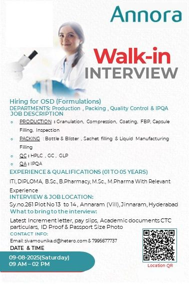 Annora Pharma Hiring various departments Annora Pharma Hiring various departments