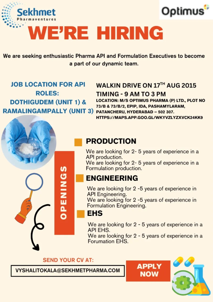 Sekhmet Pharmaventures Hiring For Production, Engineering, and EHS Sekhmet Pharmaventures Hiring For Production, Engineering, and EHS