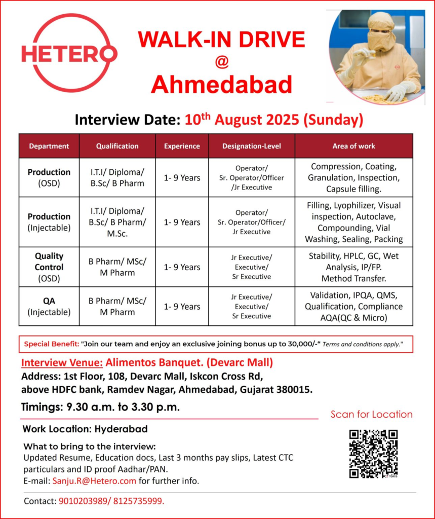 HETERO Hiring For Production / Quality Control / Quality Assurance