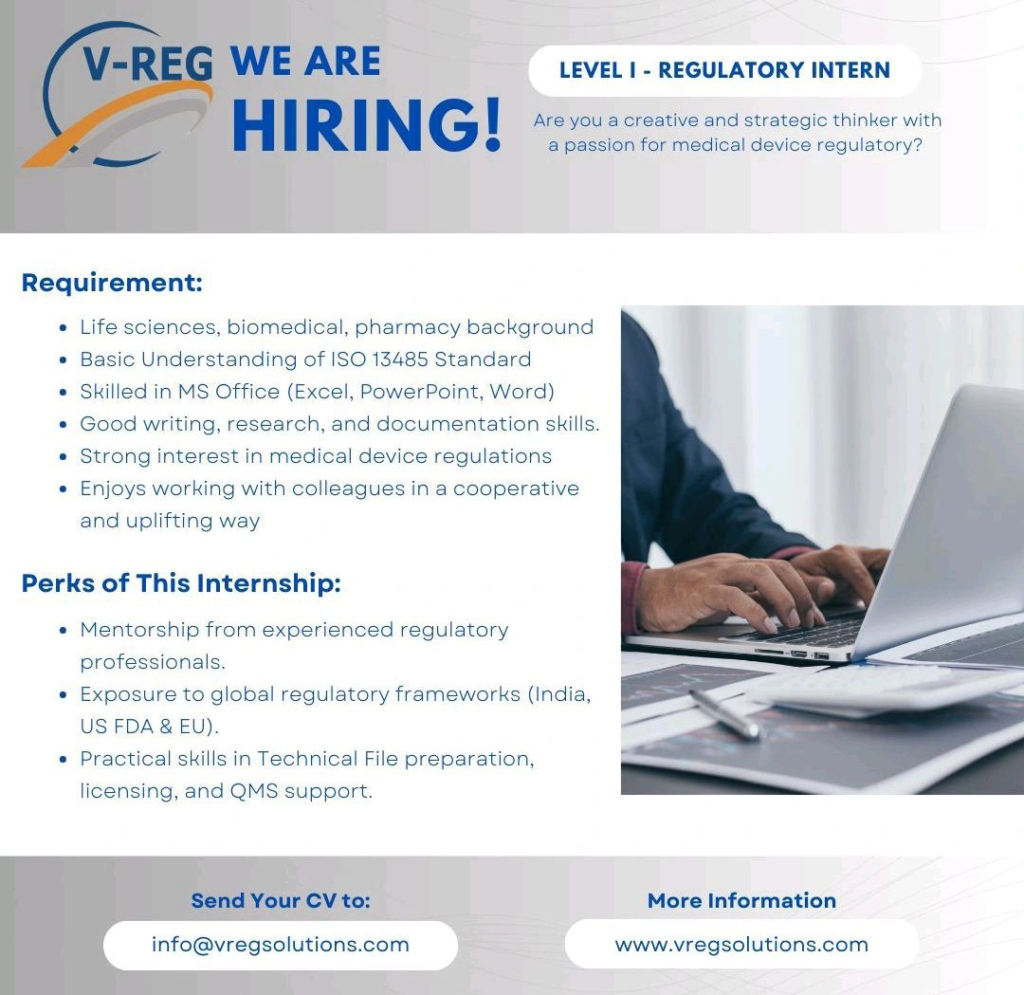 V-REG Solutions Hiring Regulatory Intern