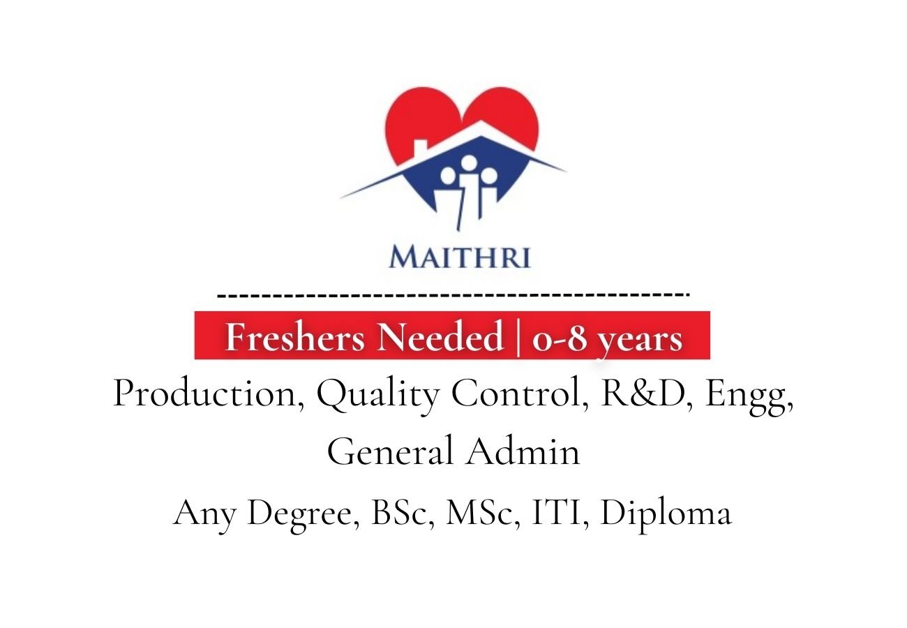 Freshers Needed In Production, Quality Control, R&D, Engg, GA At Maithri Laboratories