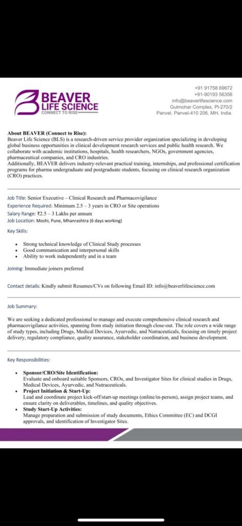 Beaver Life Science Hiring For Clinical Research and Pharmacovigilance Beaver Life Science Hiring For Clinical Research and Pharmacovigilance