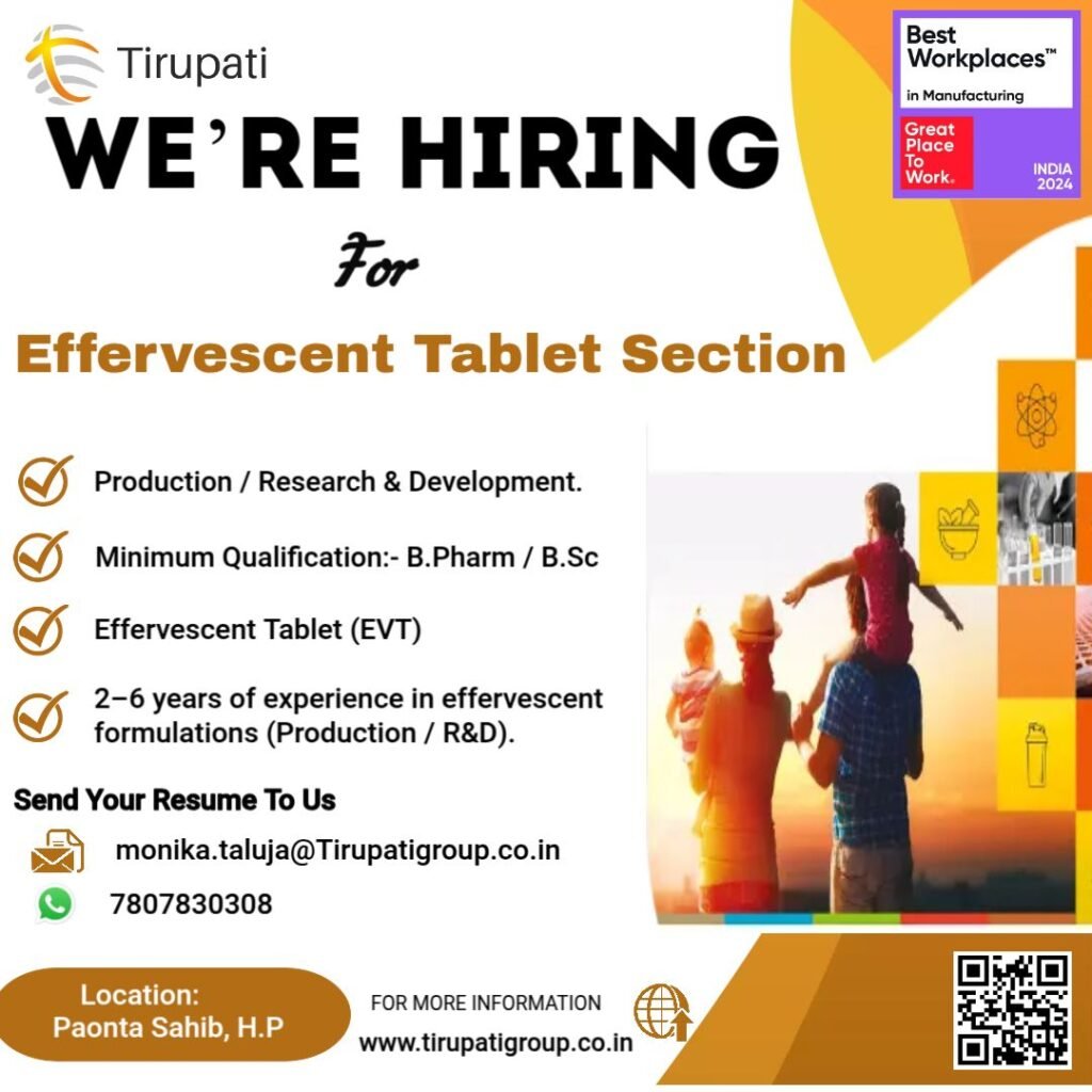 Tirupati Group Hiring For Production / R&D Tirupati Group Hiring For Production / R&D