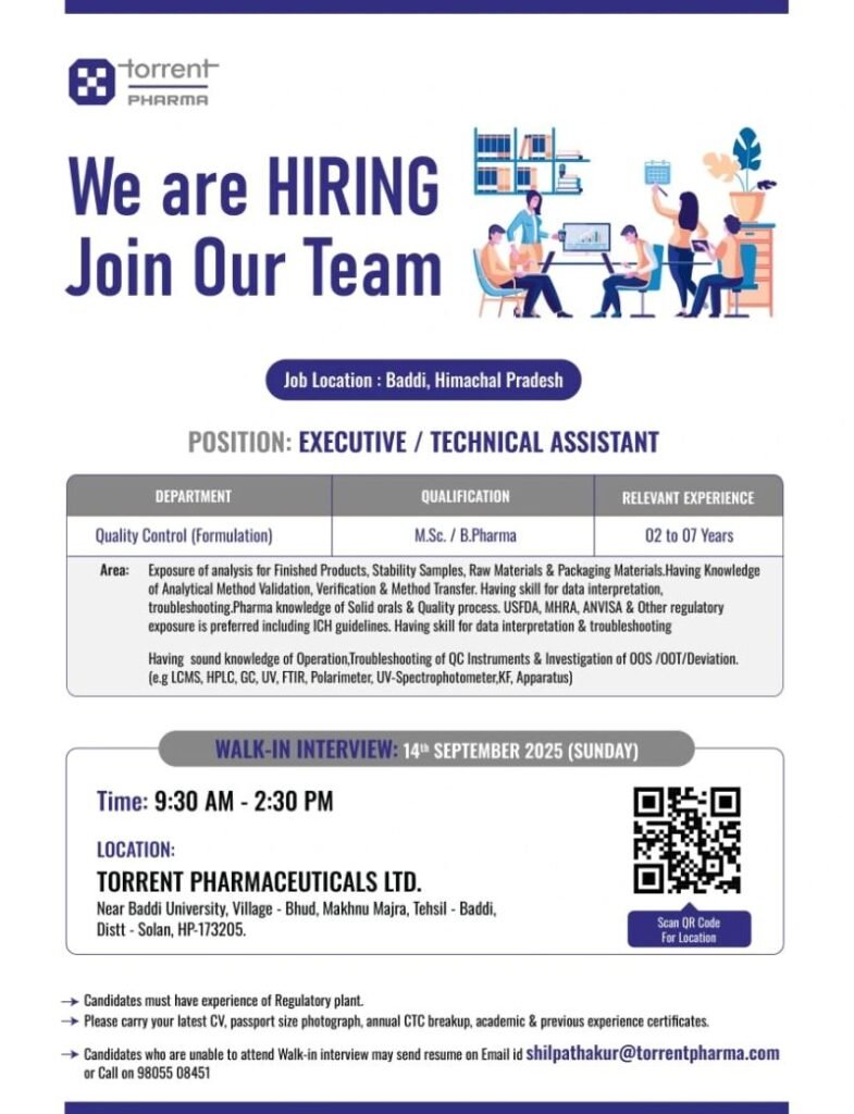Torrent Pharmaceuticals Hiring For Quality Control Torrent Pharmaceuticals Hiring For Quality Control