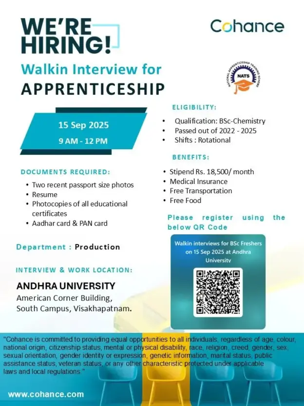 Freshers Needed In Apprentice – Production At Cohance Freshers Needed In Apprentice – Production At Cohance