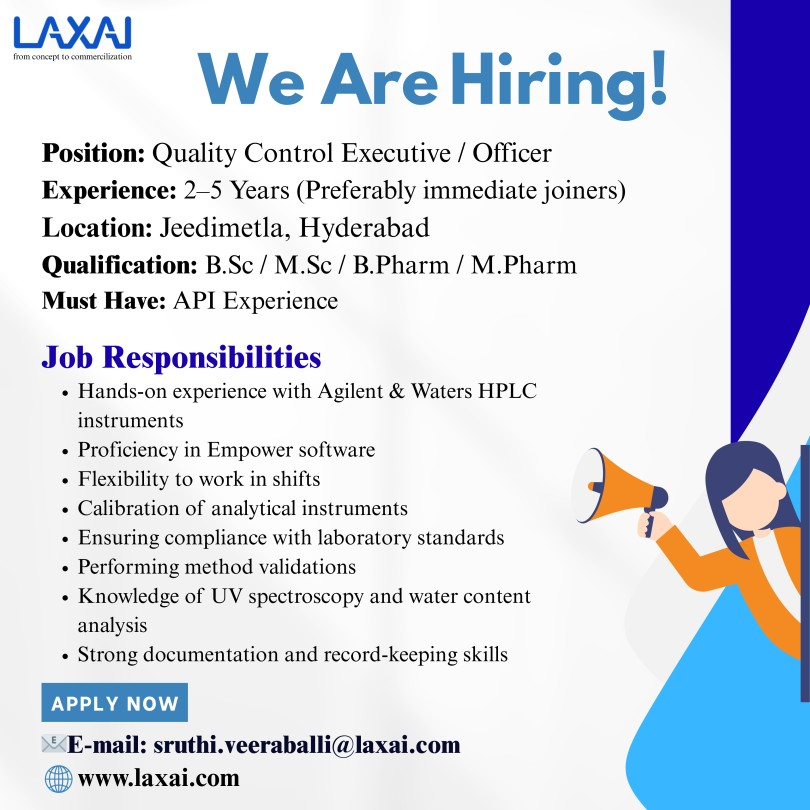 LAXAJ Hiring For Quality Control Executive LAXAJ Hiring For Quality Control Executive
