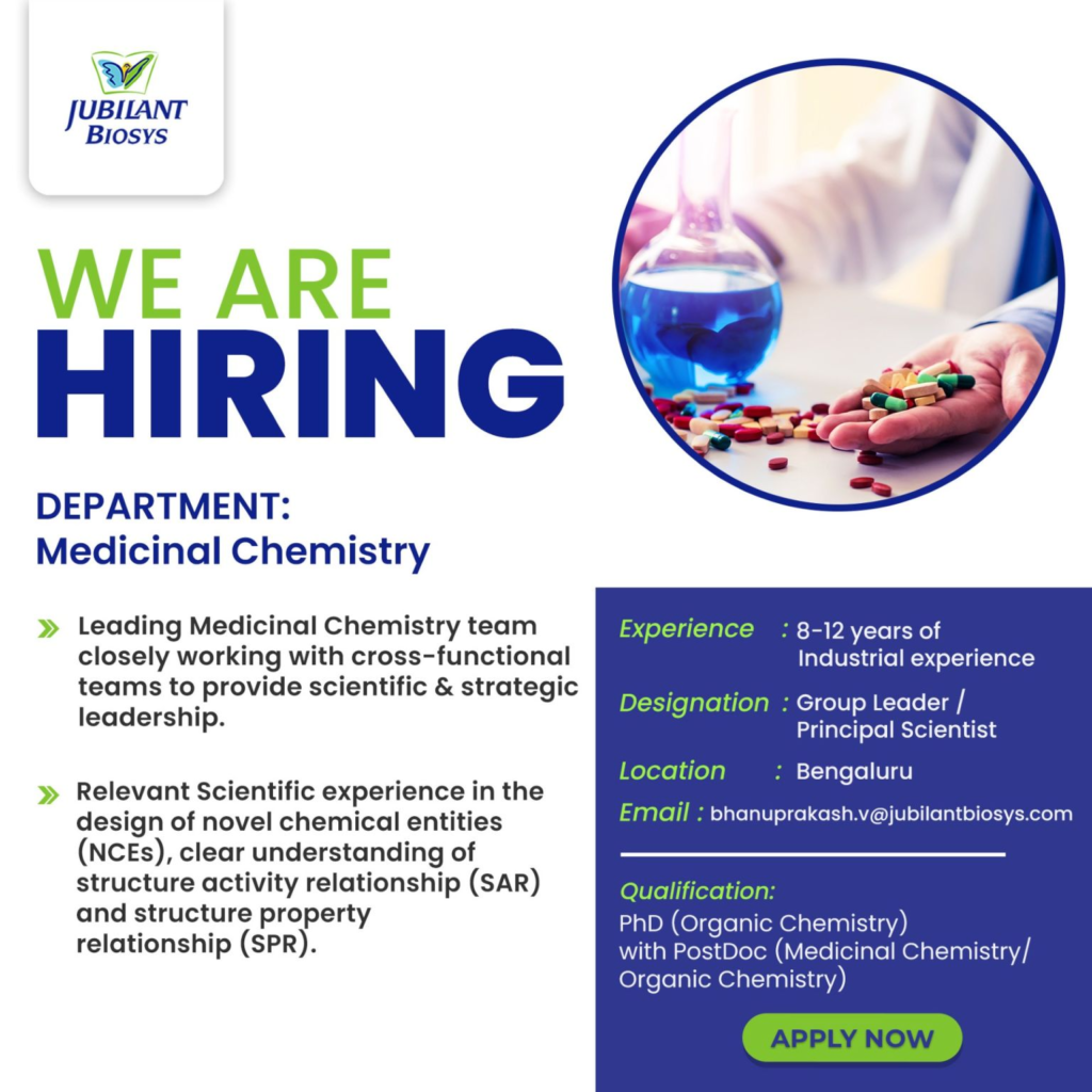Jubilant Biosys Hiring Group Leader / Principal Scientist Jubilant Biosys Hiring Group Leader / Principal Scientist