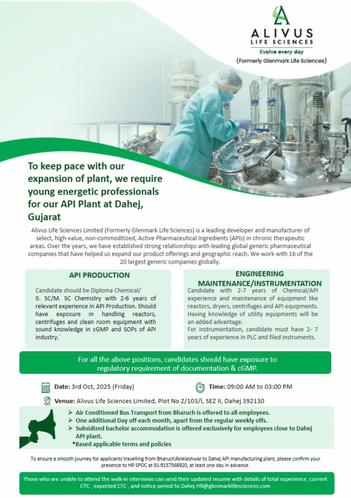 Alivus Life Sciences Hiring For Production / Maintenance / Instrumentation Alivus Life Sciences Hiring For Production / Maintenance / Instrumentation