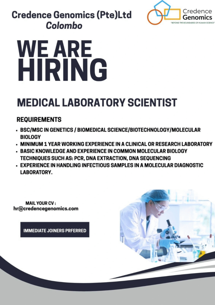 Credence Genomics Hiring For Medical Laboratory Scientist Credence Genomics Hiring For Medical Laboratory Scientist