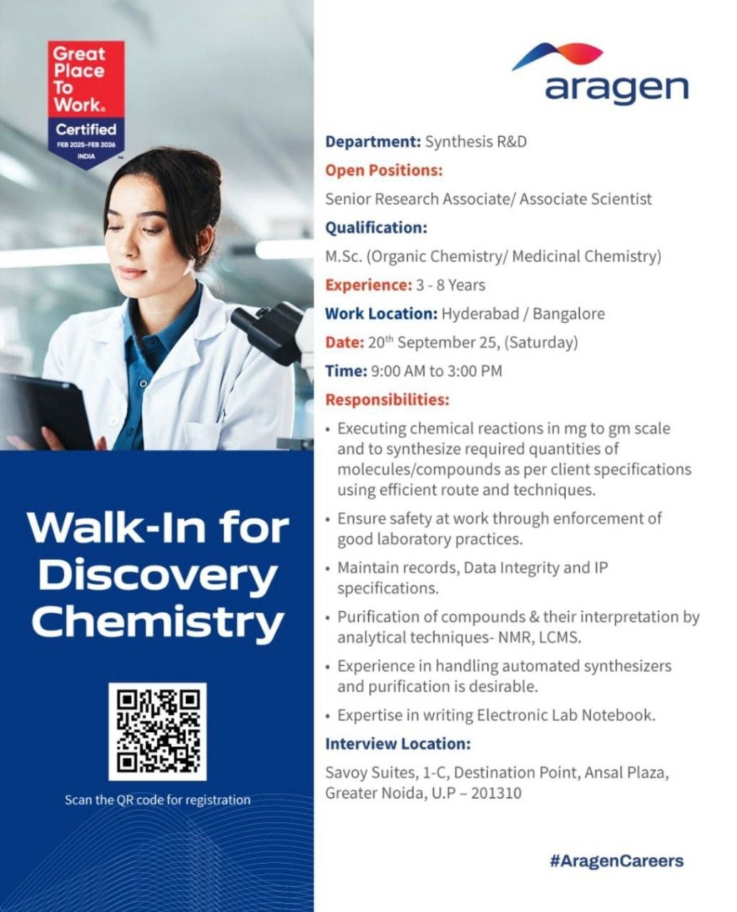Aragen Hiring For Synthesis R&D