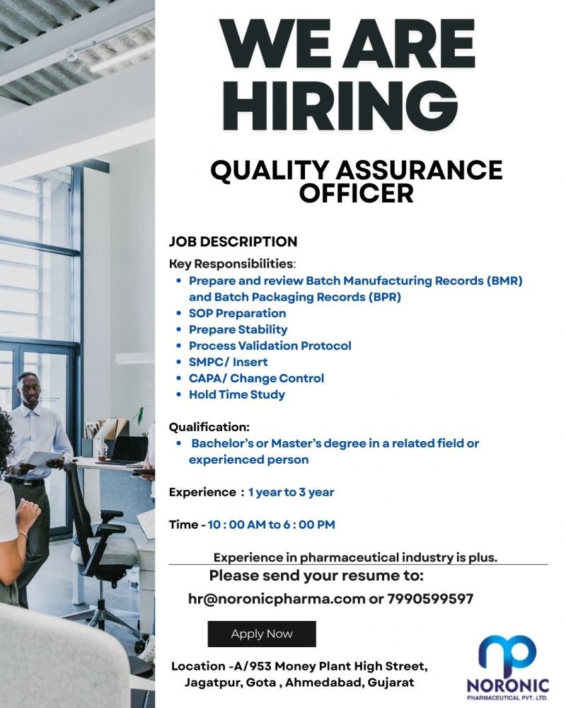 Noronic Pharmaceutical Hiring For Quality Assurance Officer