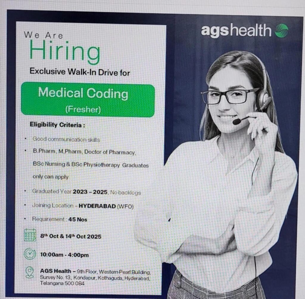 Fresher Needed In Medical Coding at AGS Health