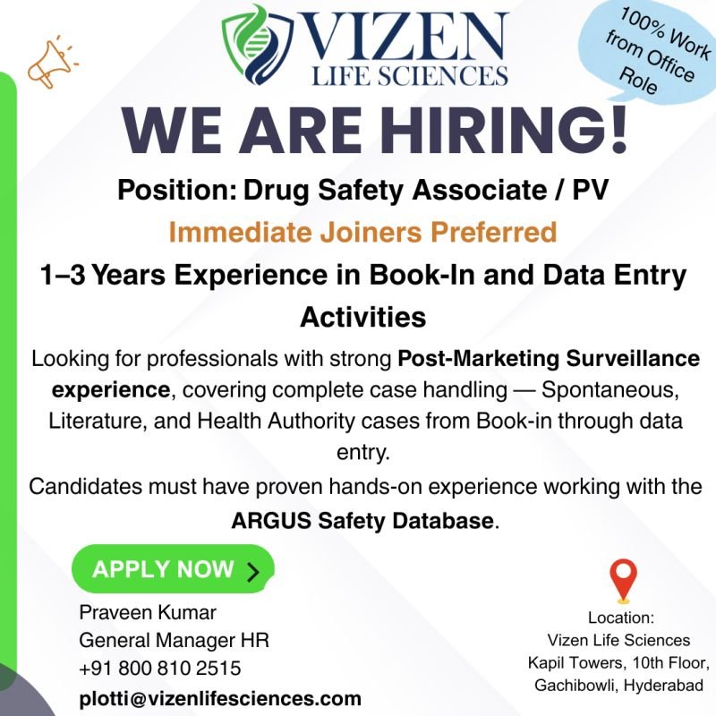 Vizen Life Sciences Hiring For Drug Safety Associate / pharmacovigilance Vizen Life Sciences Hiring For Drug Safety Associate / pharmacovigilance